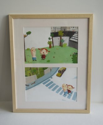 Illustrations originales encadrées - Thème: "Zazie et Max" - Cadre: "Max et Zazie en promenade".