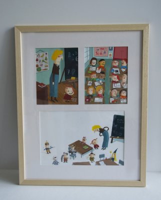 Illustrations originales encadrées - Thème: "Les maitresses" - Cadre: "Dans la classe".