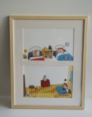 Illustrations originales encadrées - Thème: "Zazie et Max" - Cadre: "Dans la chambre de Zazie".