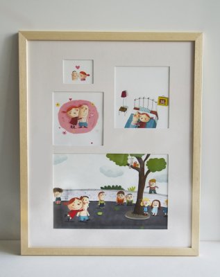 Illustrations originales encadrées - Thème: "Zazie et Max" - Cadre: "Calins et bisous".