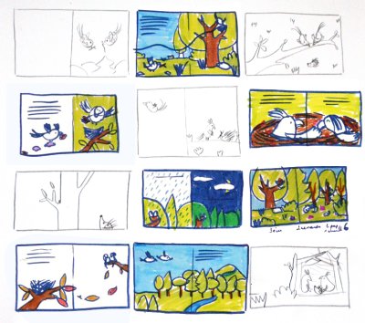"Chemin de fer" de l'album. Travail préparatoire de Coralie Saudo.