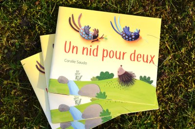 L'exposition du travail de Coralie SAUDO a été montée à partir de l'album "Un nid pour deux" publié aux Éditions Lire c'est partir