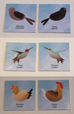 Paires de cartes associant les oiseaux mâles et femelles.