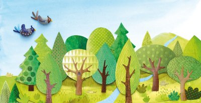 "Où est notre ami hérisson ?" illustration originale de Coralie Saudo tirée de l'album "Un nid pour deux" publié aux Éditions Lire c'est partir.