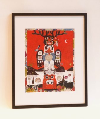 "Sur le totem" - Illustration originale de Frédérick Mansot tirée de l'album  "Wakanda et les rêves volés" - Gallimard Jeunesse.