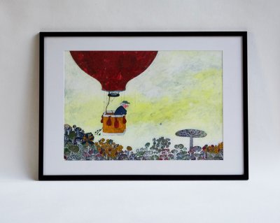 "Dans la montgolfière" - Illustration originale de Frédérick Mansot.
