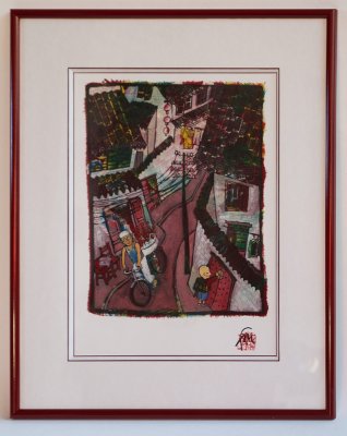 Illustration originale de Frédérick Mansot encadrée du "Voyage de Mao-mi"