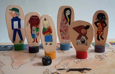 Ensemble de pions permettant à 6 enfants de jouer - Personnages tirés des albums de Frédérick Mansot.