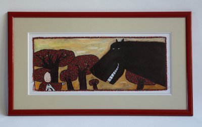 "Rencontre" - Illustration originale encadrée du petit chaperon rouge - Frédérick Mansot