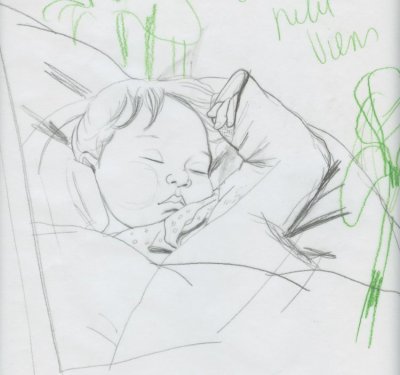 Crayonné du bébé pour l'illustration originale "Bébé aux iris"