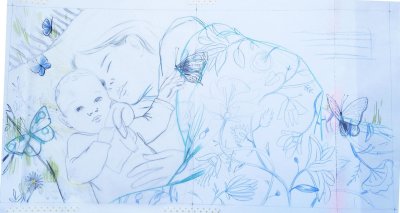 Crayonné de l'illustration "Sieste aux papillons"