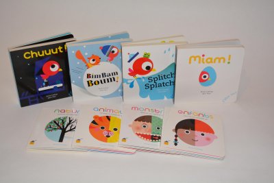 4 albums avec rabats semi-circulaires, écrits et illustrés par Anne Crahay, publiés aux Éd. Albin Michel et 4 albums écrits par John Pan ! et illustrés par Anne Crahay publiés aux Éd. Élan vert.