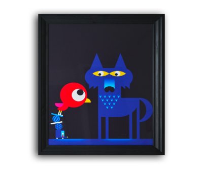 Illustration "L'oiseau et le loup" - ex-libris de l'album "Chuuut !"