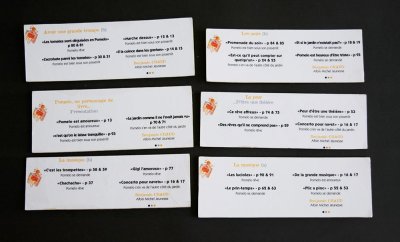 Cartels de présentation permettant de connaitre l'album duquel sont tirées chaque image.